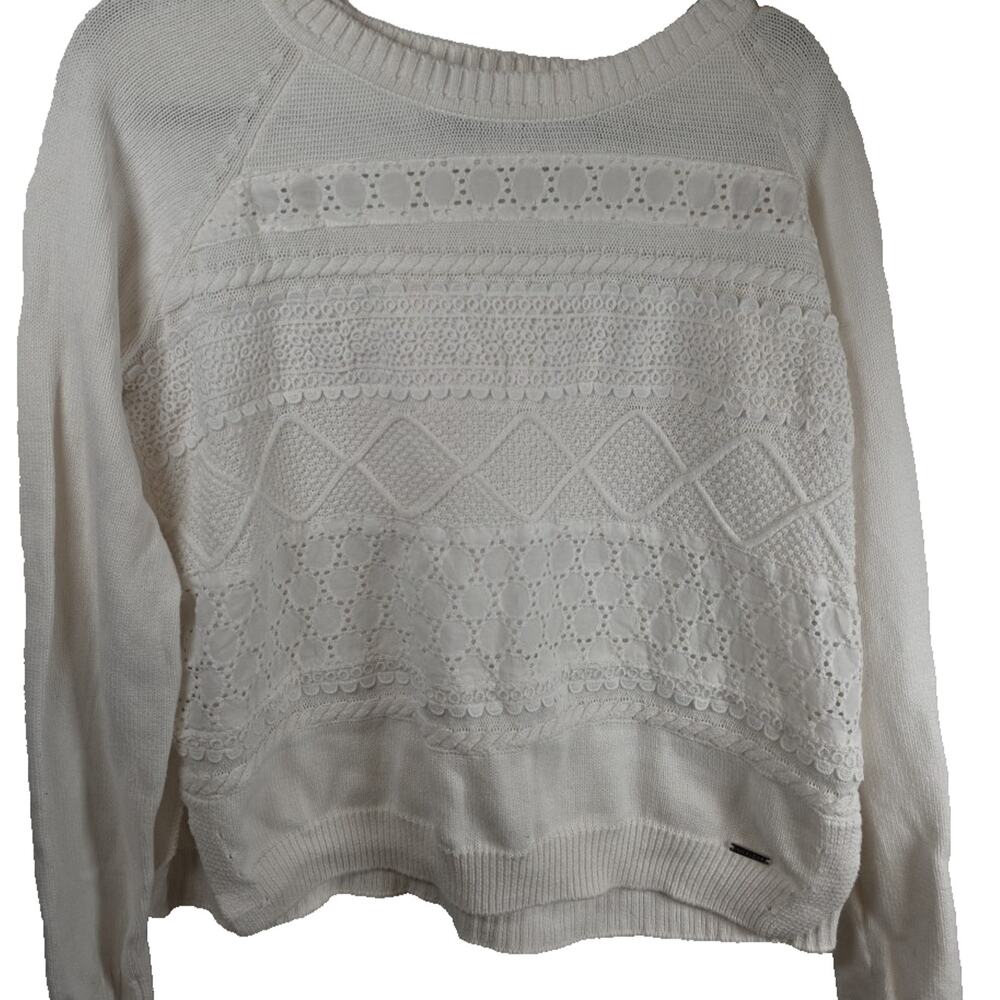 Tommy Hilfiger White Mixed Stitch Pullover Sweater w/ Texture Lace Y2K Large